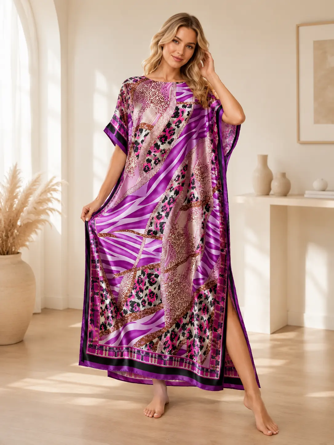Women's Loose Fit Long Sleeve Open Front Kimono & Scarf Set - Sun Protection Beach Cover Up, Quick-Dry Printed Edge Casual Outerwear Shawl for Summer Vacation Swimwear Use
