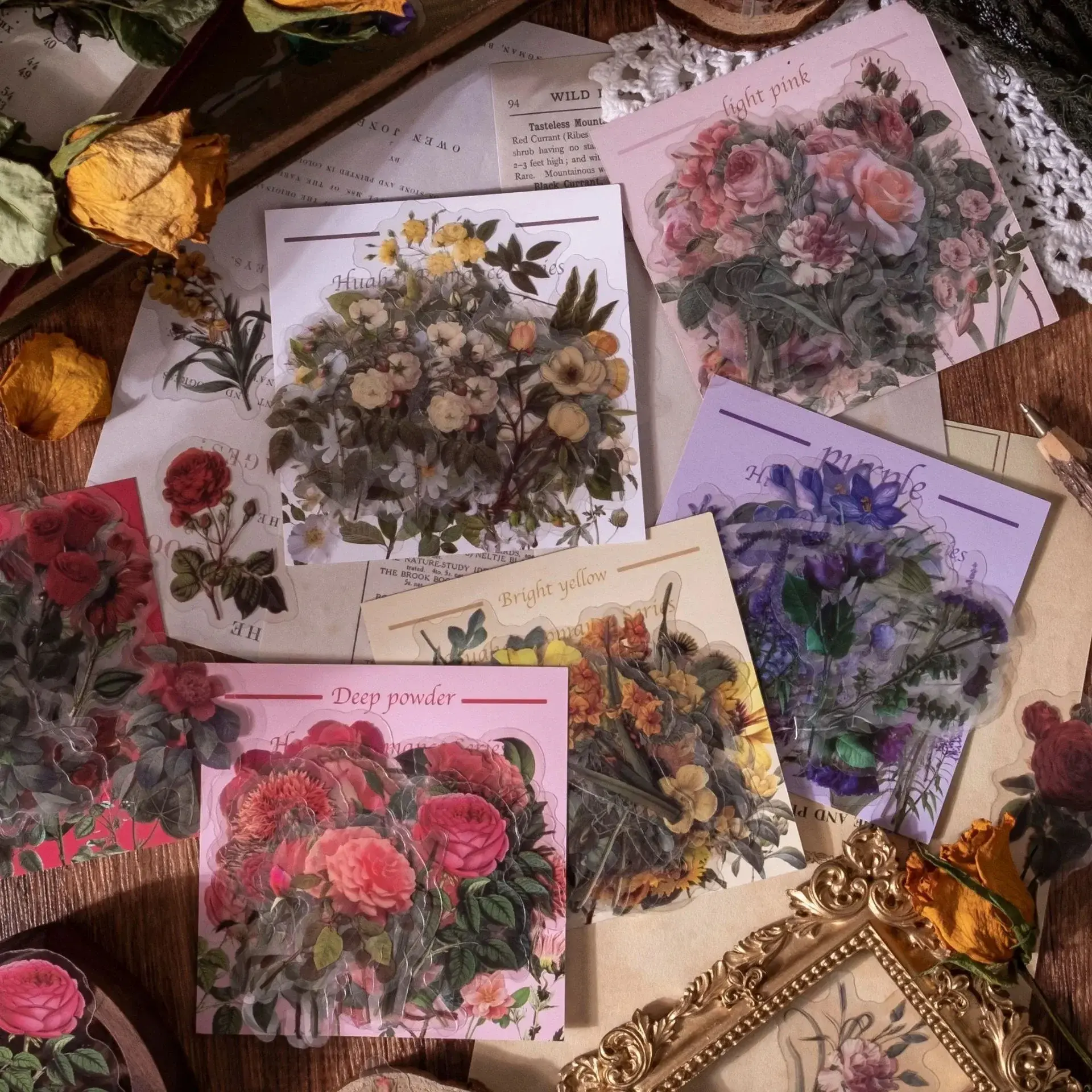 40 Pcs Vintage Waterproof Stickers Clear Sunflower Rose Flowers for Junk Journaling Scrapbooking Arts And Crafts
