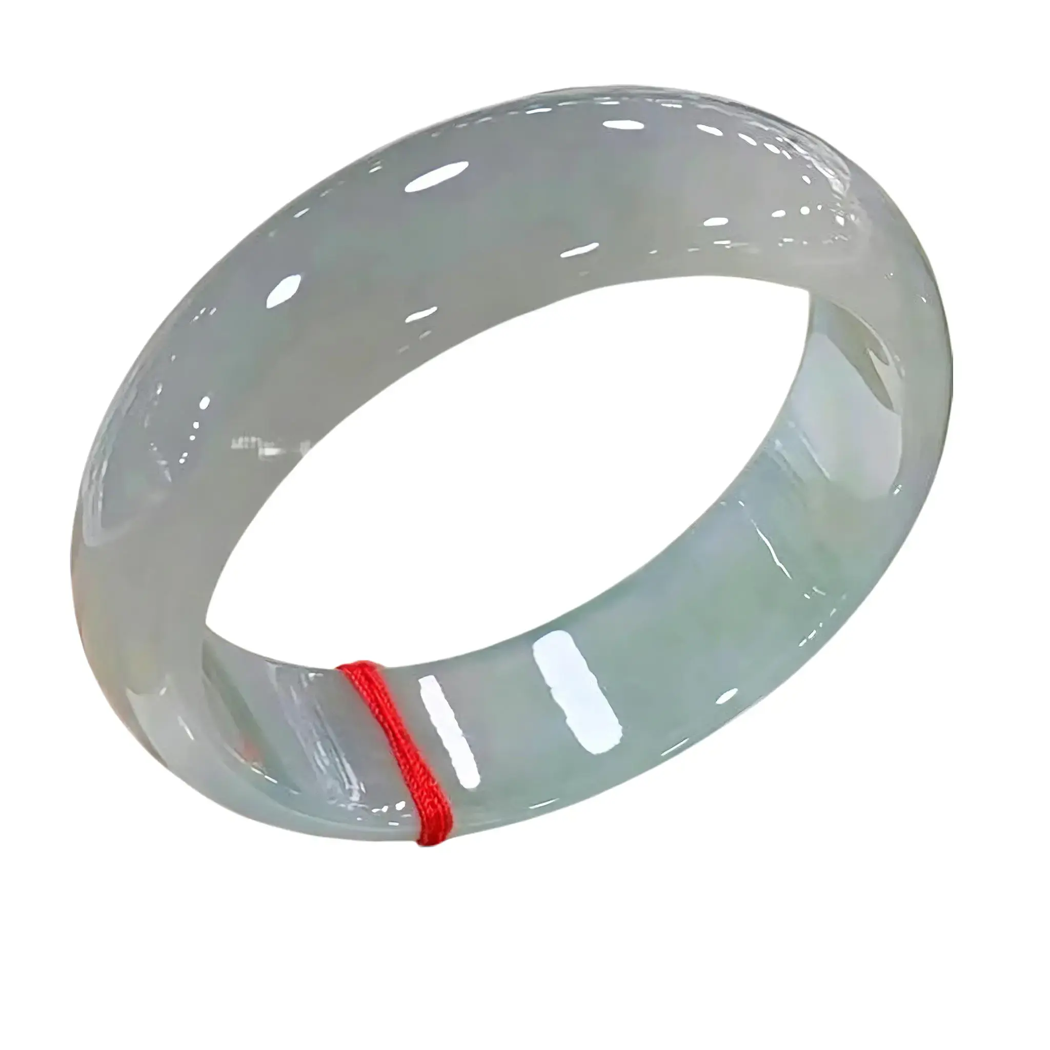 Myanmar pure natural jadeite bracelet, ice-type light green translucent jade bangle, high-end gift