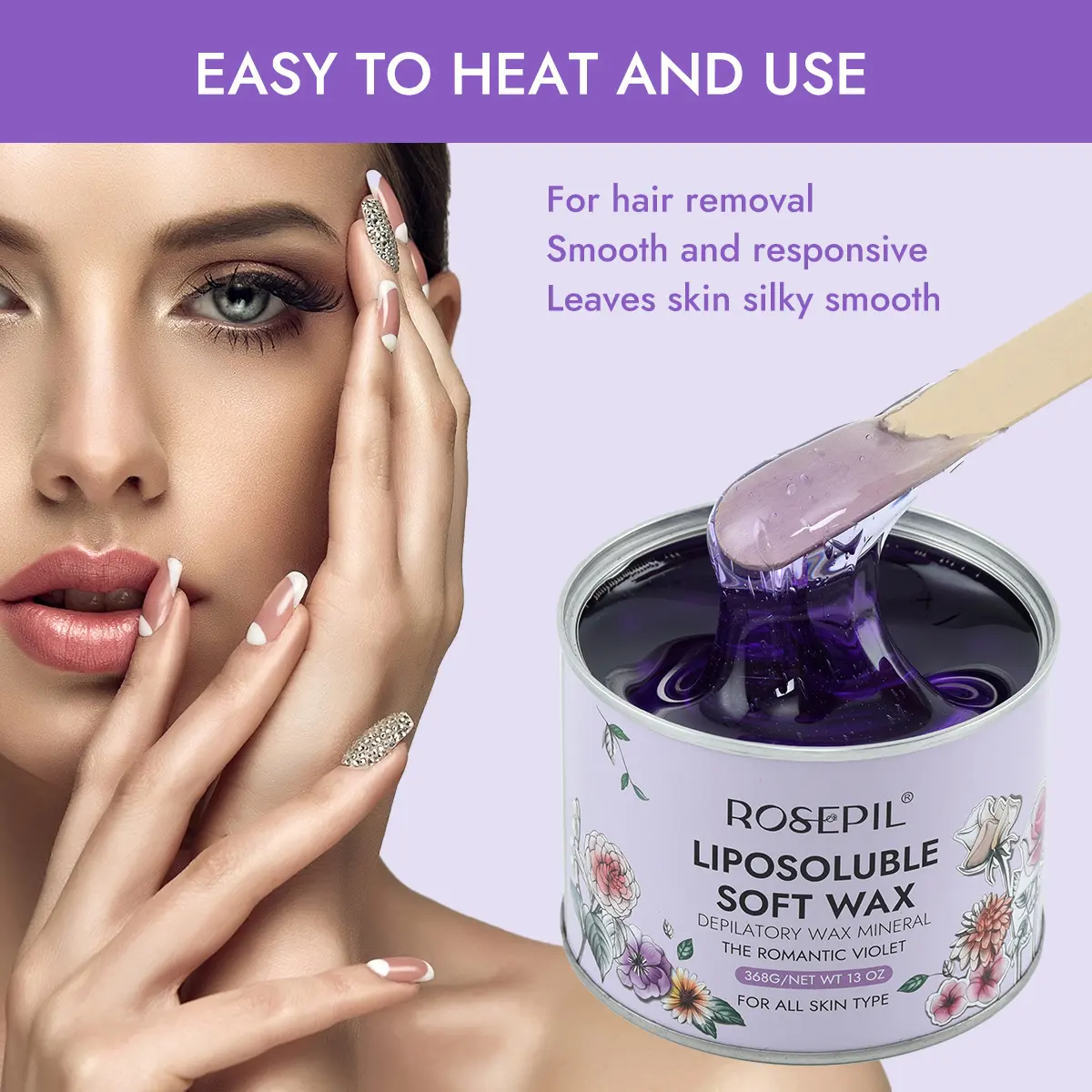 Rosepil Soft Wax for Hair Removal – 368g Professional Soft Wax in Tin Can, Gentle Formula for Full Body, Legs, Arms, Bikini & Face, Microwave or Wax Warmer Friendly, Salon-Grade Smooth Skin at Home