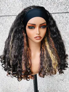 Headband Kinky Curly Wigs for Women, Curly Hair Wigs, Bouncy Fluffy Gorgeous Wig, Synthetic Glueless Wig for Daily & Party Use, Wear and Go Perfect Holiday Wig