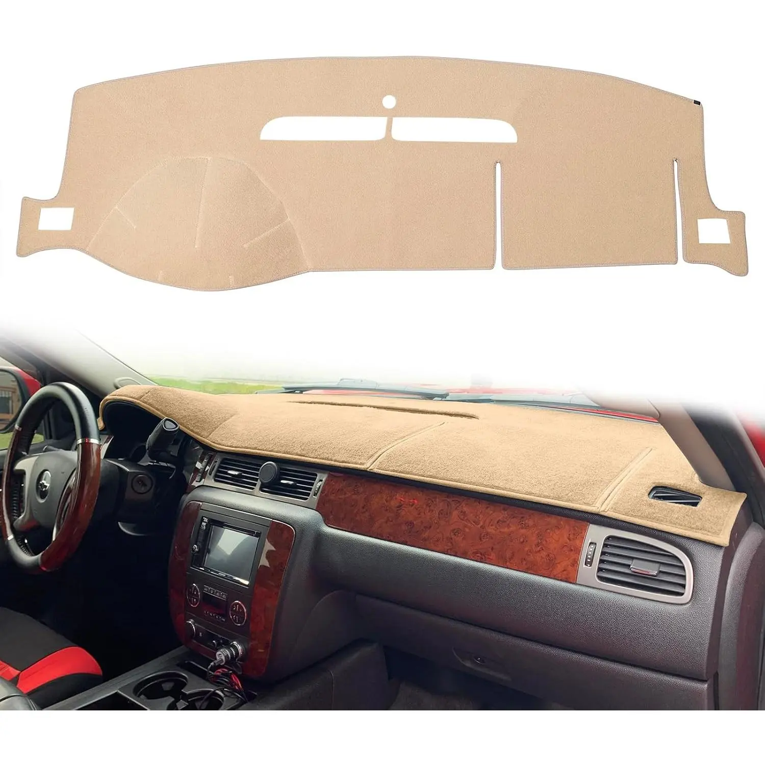 Dashboard Cover Dash Mat Fit for 2007-2014 Chevrolet ,2007-13 Chevy Avalanche Silverado 1500 2500 3500 LTZ /2007-13 GMC Sierra SLT Denali,2007-14 GMC Yukon XL (Beige)