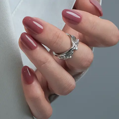 Dusty Rose Press On Nails | CurvLife Nail | 24pcs Medium Oval Fake Nails | Glossy Solid Color Finish | Easy Apply, Comfortable & Durable | Daily, Business & Elegant Nail Art