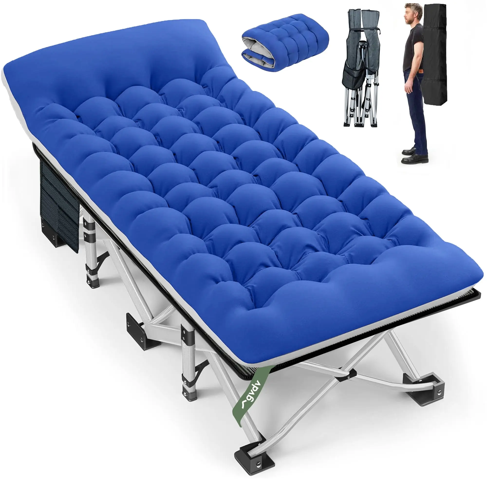 GVDV Folding Camping Cot for Adults - 75"x28" 1200D Oxford Portable Cot Bed with 2-Sided Mattress, Carry Bag for Camping, Travel