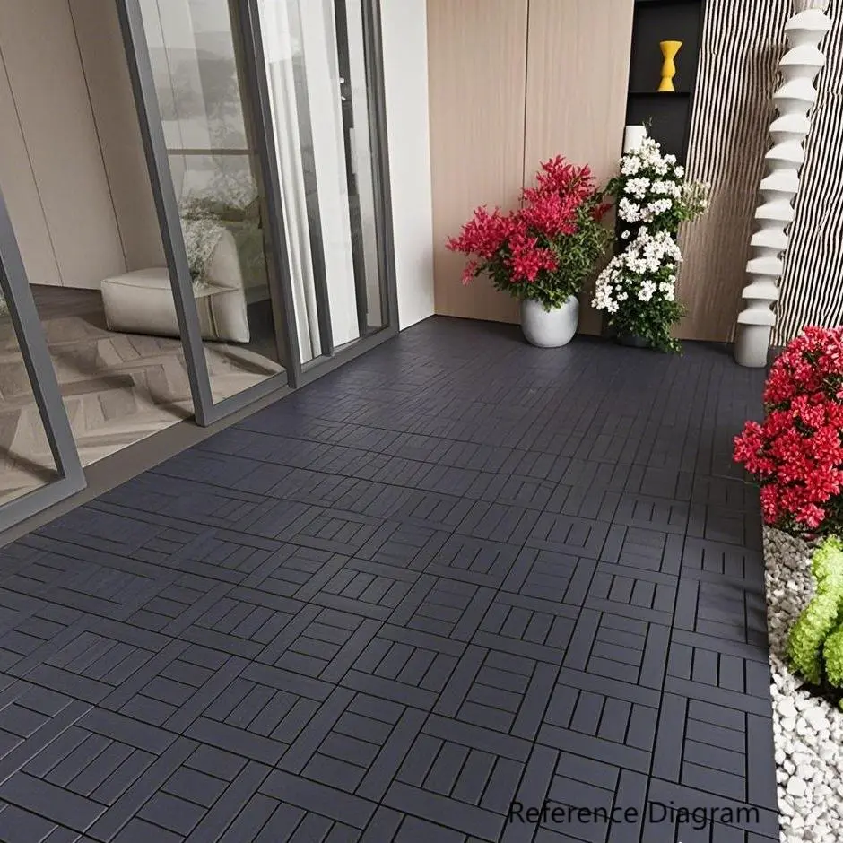 H-Style Eco-Friendly Polypropylene Interlocking Deck Tiles, 44-Pack 12"x12" Waterproof Easy-Installation Flooring with Adequate Drainage, All-Weather DIY Patio Flooring for Outdoors, Balconies, Sun Rooms
