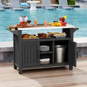 Multipurpose Kitchen Utility Cart with Lockable Wheels, Heat-Resistant Waterproof Worktable – Storage Cabinet & Open Shelf for Home, Garden, Pet Supplies (Indoor/Outdoor) SummerVibes