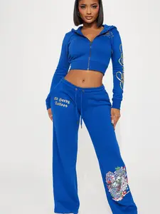 Tiger Lotus Zip Front Hoodie - CobaltBlue