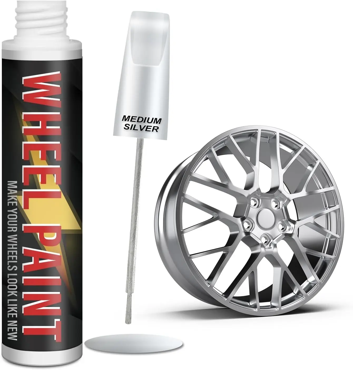 Medium Silver Rim Touch Up Paint, Wheel Scratch Repair Touch Up Paint Pen, Repair Curb Rash, Scratches, and Scuffs on Wheels Quickly and Easily, Universal Color Medium Silver Wheel Paint