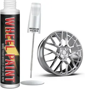 Medium Silver Rim Touch Up Paint, Wheel Scratch Repair Touch Up Paint Pen, Repair Curb Rash, Scratches, and Scuffs on Wheels Quickly and Easily, Universal Color Medium Silver Wheel Paint