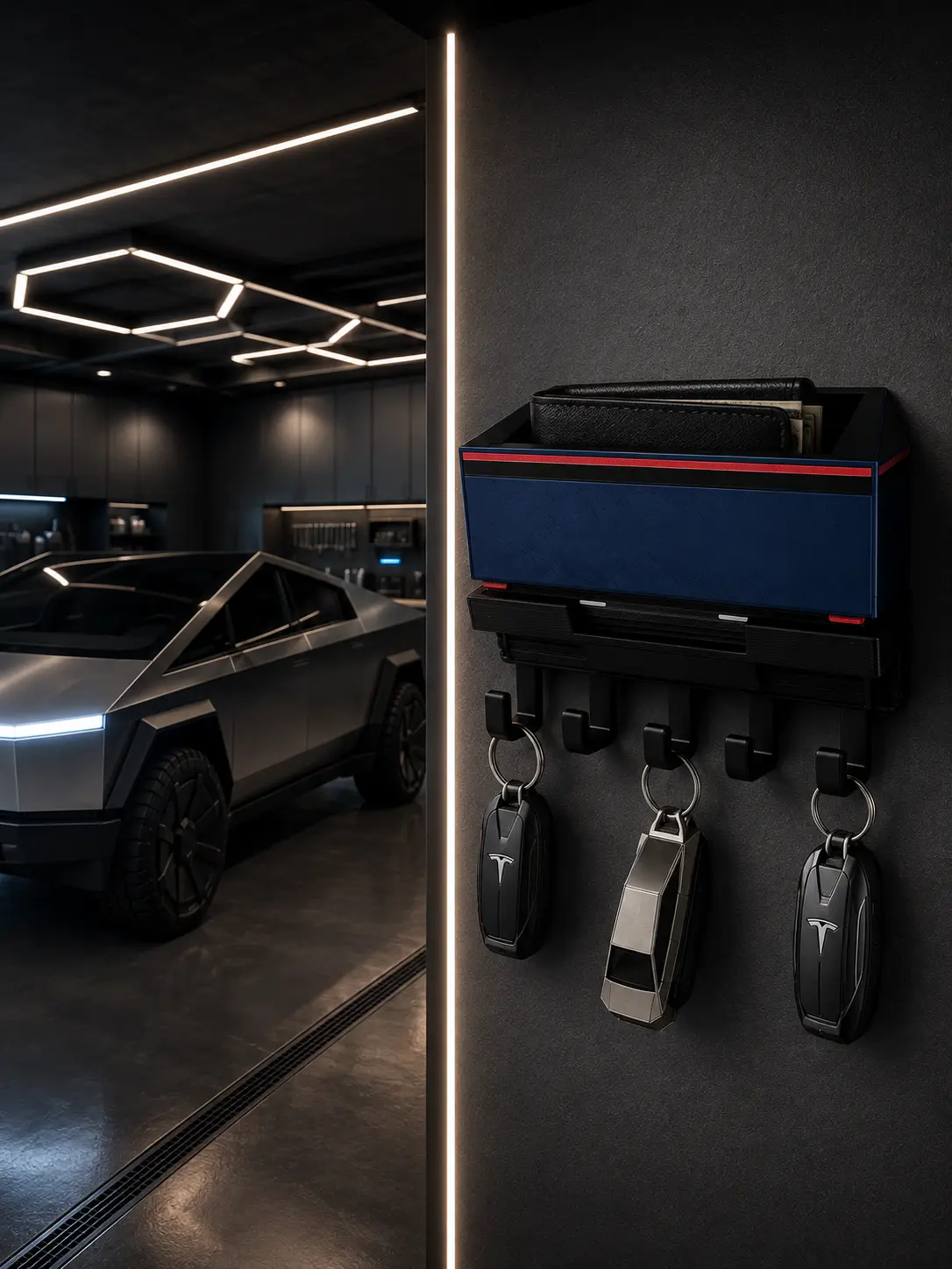 Futuristic Truck Key Holder with Storage, Modern Wall Organizer – Home Decor Hook for Car Lovers