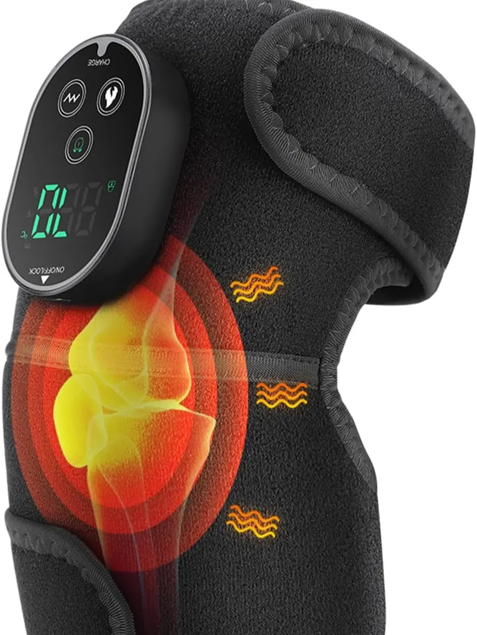 Cordless Knee Heating Pad (Knee Pad with Heat + Vibra.) for Pain Relief & Arthritis - 6 Temp Levels, 3 Vibration Modes, 3000mAh Battery, 80-Min Runtime, 3 Timer Options, Adjustable Straps, Indoor Use, Travel-Friendly, Adult Gift, Self Care Product