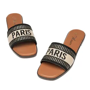 Athlefit Summer Black Flat Sandals for Women Comfortable Slip On Slide Sandals 2024 Fashion Walking Shoes Girl Footwear Parent