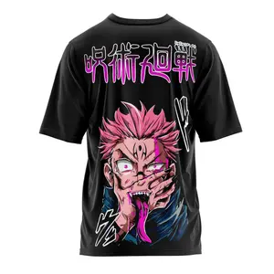 Jujutsu Kaisen Sukuna Shirt, Anime Graphic Tee, Dark Curse Demon Manga T-Shirt, Pink Neon Streetwear for Men Women