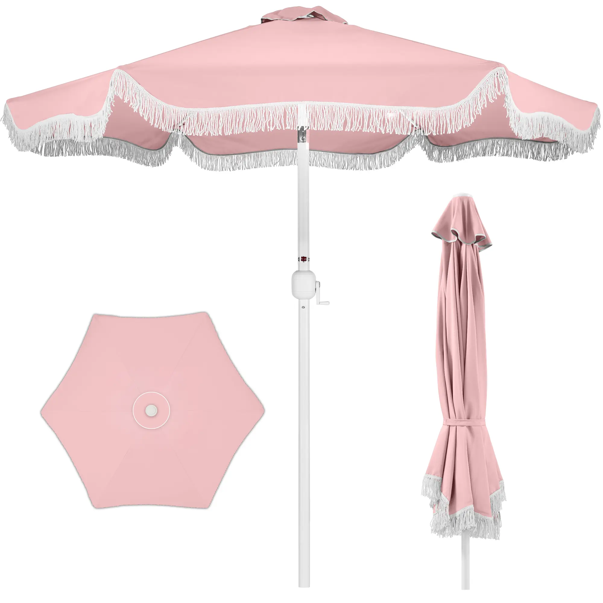 Best Choice 9ft Fringe Market Umbrella – Boho Patio Sunshade w/ Tilt, UPF50+, Steel Pole for Table, Pool, Deck