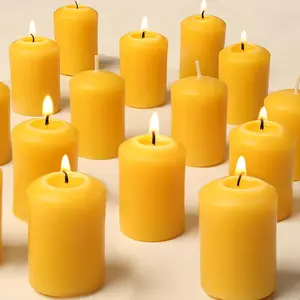 12Pcs Beeswax Candles, Natural Beeswax Votive Candles Bulk, Handmade Pure Bees Wax Votive Candles for Home Room Decor Party Wedding Spa, Smokeless and Dripless Votives Candles