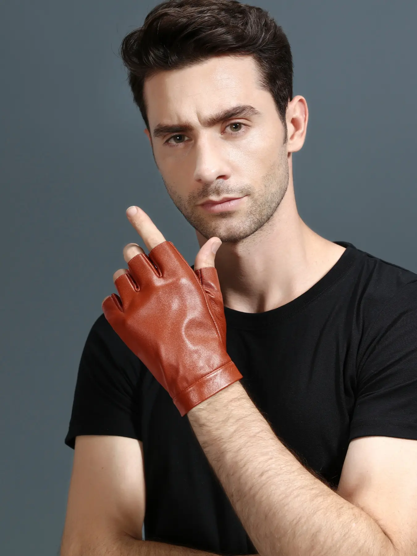 Men's Sheepskin Fingerless Genuine Leather Gloves, Four-Season Non-Slip Genuine Leather Gloves with Anti-Slip Palm Treatment