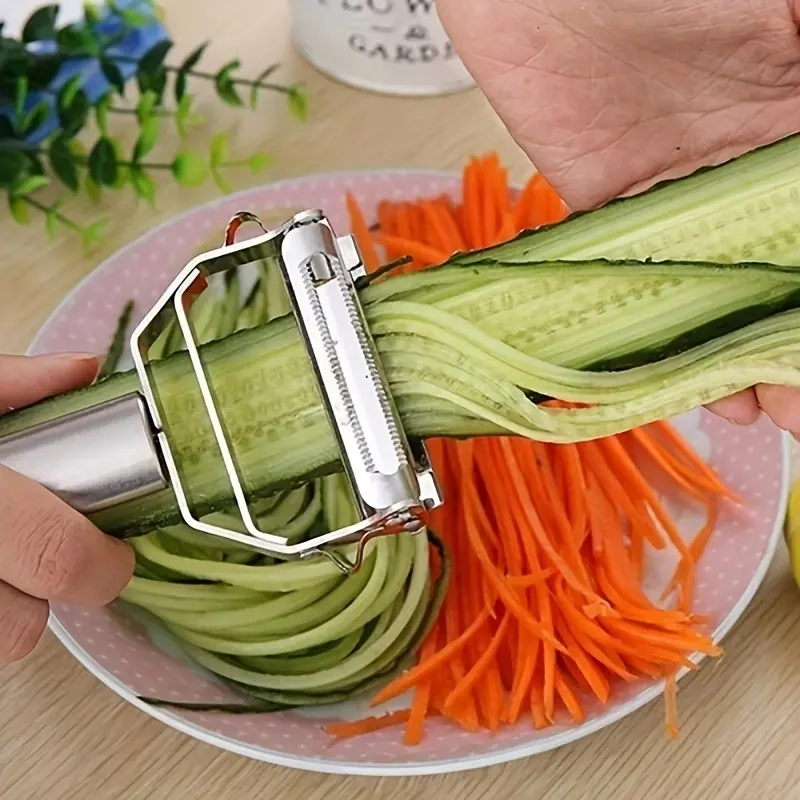 Stainless Steel Slicer, Durable Vegetable Slicer, Dual-Sided Grater, Multi-Functional Peeler, Portable Vegetable Cutter, Reusable Kitchen Tool, Perfect for Summer Use, Kitchen Gadgets, Cutting