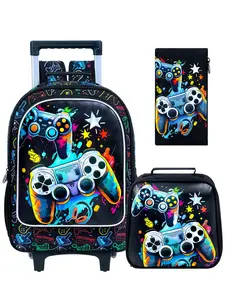 Three-Piece Wheel Backpack Set, Wheeled Elementary School Bag and Lunch Bag, Rolling Backpack for Boys and Girls, School Backpacks, Funny Bag, All Season Use