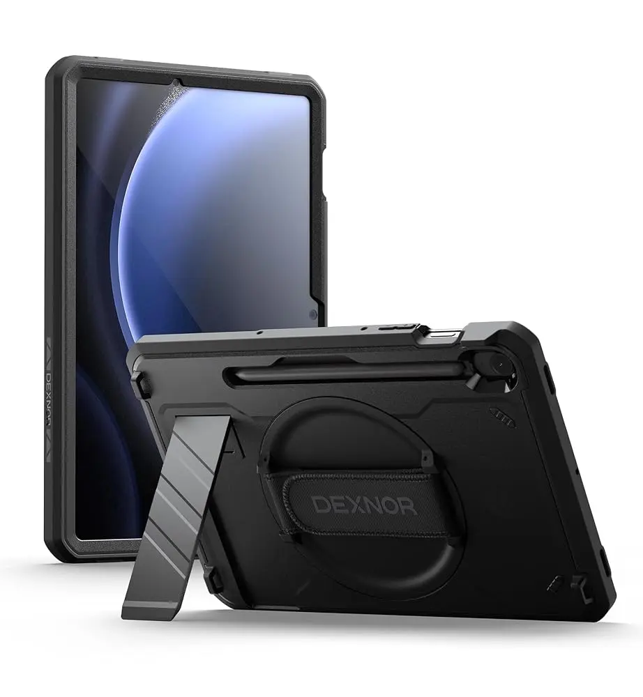 Dexnor Case for Samsung Galaxy Tab S10 Lite/S10 FE / S9 FE 10.9 Inch / S9 11 Inch 2023 with Screen Protector Pen Holder [360 Rotating Hand Strap & Kickstand], Full Body Cover for Tablet S9 FE