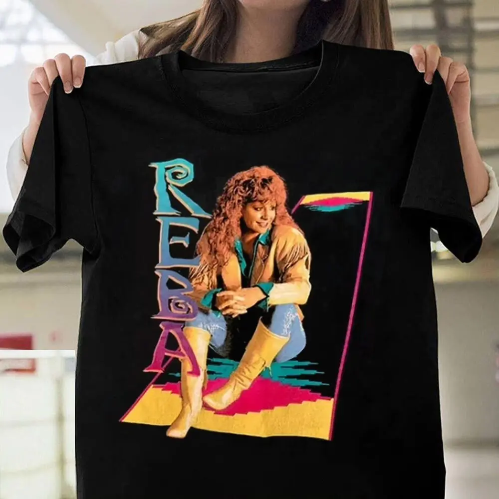 Women's Fitted US Cotton Shortsleeve Round Neck Graphic T-Shirt - Reba McEntire Portrait, Ethical Fabric, Retro Streetwear Casual Top, All-Season Womenswear, Lady's Crew Neck Top