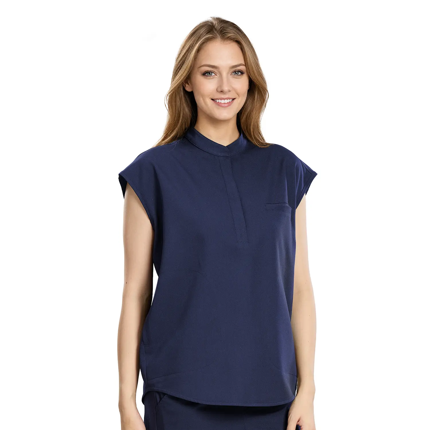 COZYSCRUBS for Women - Mandarin Collar Sleeveless Top with 3 Functional Pockets Workwear Uniforms
