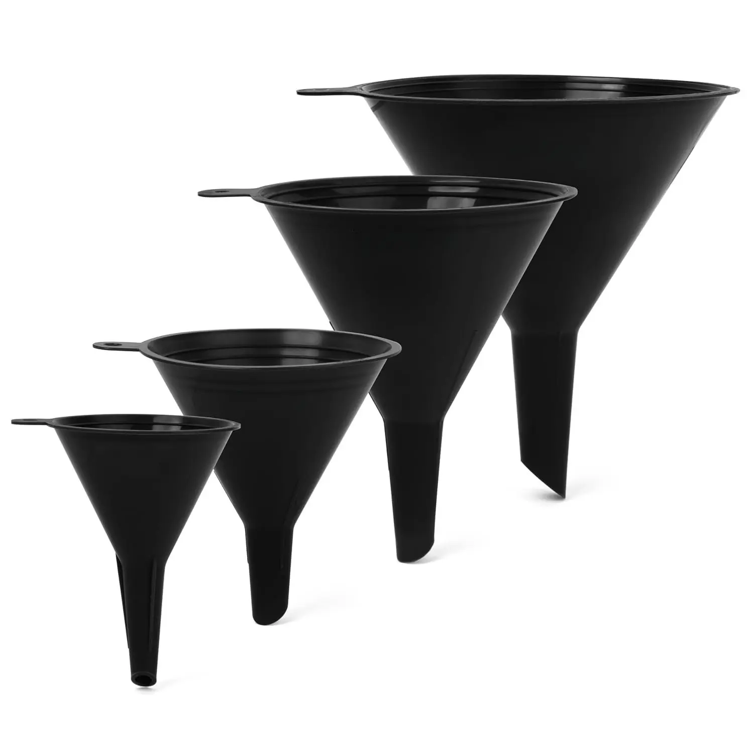 4 count Funnel Nesting Set in  Plastic for Kitchen Cooking,  Oil, , or Lab Use (Black)
