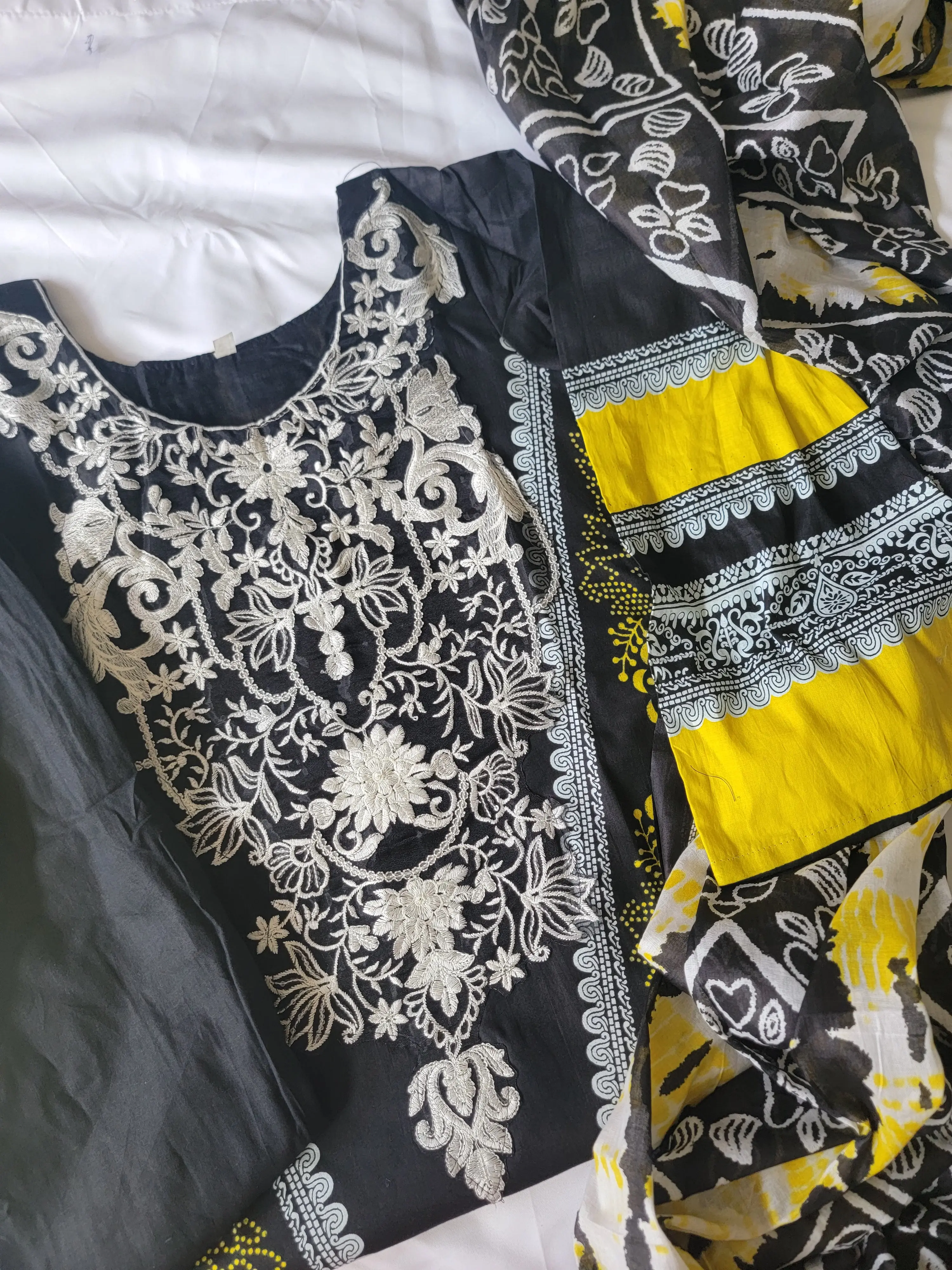 Black Yellow Lawn Cotton Salwar Kameez