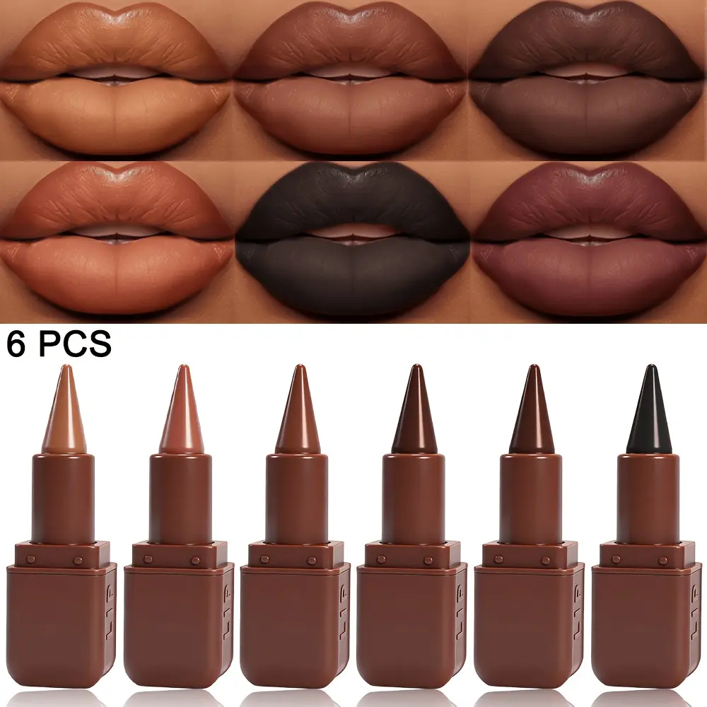6Pcs Chocolate Brown Lipstick Set Long Lasting Creamy Matte Makeup Waterproof TransferProof Rich Pigmented Lip Glossy Non Drying Buildable Coverage Cosmetic
