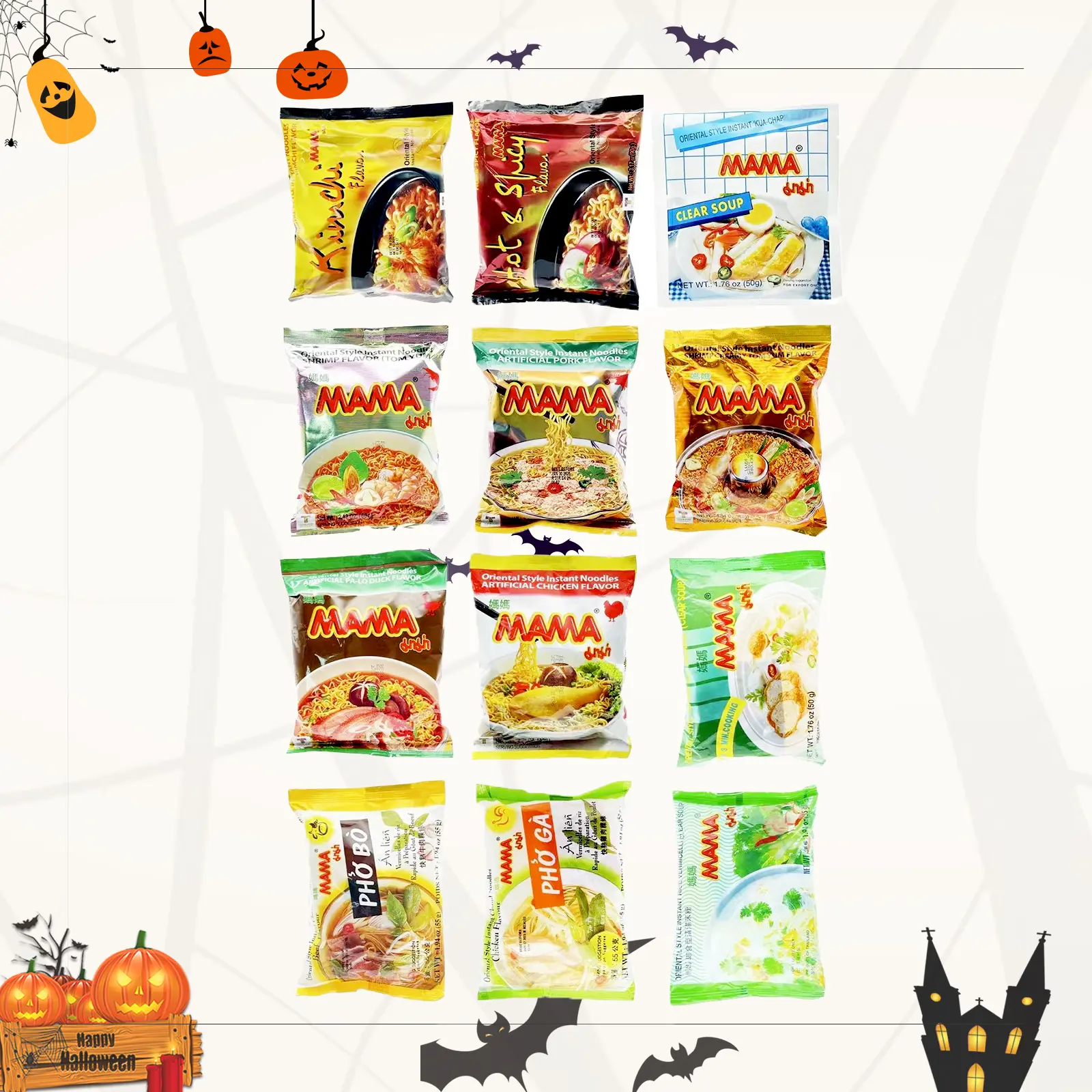 MAMA Thai Ramen Noodles Variety Pack –Adventure with 1 packs fish source and 1 bottle of SRIRACHA Chili Sauce Food Instant Beef Pansit Rice