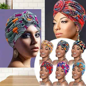 6 Pieces Headwraps for Black Women African Turbans for Women Flower Knot Pre-tied Bonnet Beanie Cap