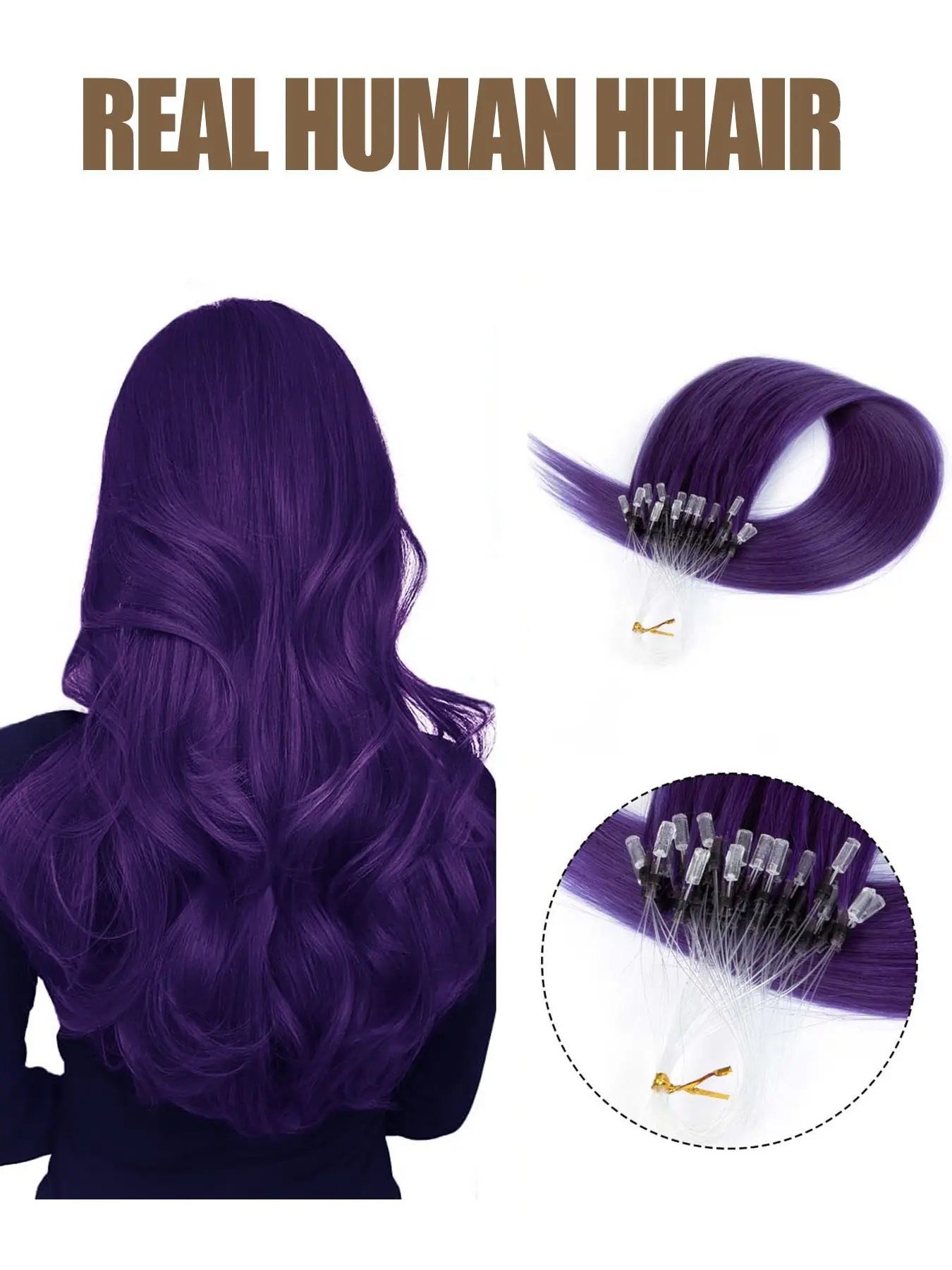 50Pcs 30G a Pack Microlink Real Human Hair Extensions, Hot Pink, Micro Ring Design, with Micro Ring Micro Loop, Remy Natural, Micro Bead, for Highlight Colorful Purple Hair, Soft, for Women cosplay