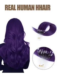50Pcs 30G a Pack Microlink Real Human Hair Extensions, Hot Pink, Micro Ring Design, with Micro Ring Micro Loop, Remy Natural, Micro Bead, for Highlight Colorful Purple Hair, Soft, for Women cosplay