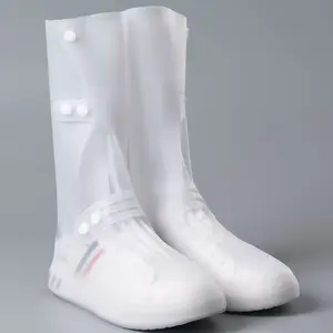 High-top Rainproof Shoe Covers Waterproof Silicone Thickened Anti-slip Wear-resistant Outdoor Rain Boots for Men Women White-L