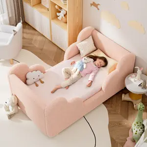 【Summervibes】Lilypelle  Toddler Floor Bed, CPC Certified Upholstered，55.9" Cloud-Shaped Kids Bed with 200LBS Load Capacity, Soft Teddy Fleece Toddler Bed Frame for Boys & Girls, No Mattress Included