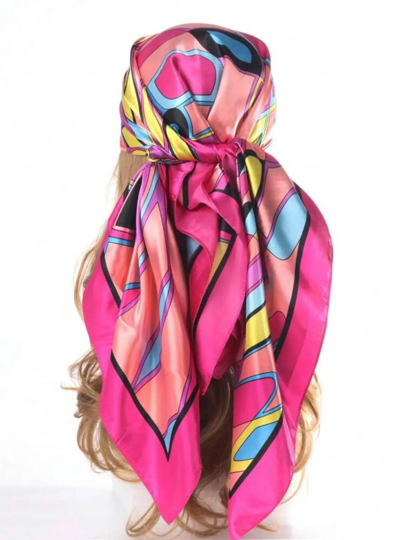 Women's Large Satin Decorative Scarf, 90 cm Geometric Print Shawl, Elegant Silk-Feel Headscarf and Head Wrap, Fashion Accessory for Ladies