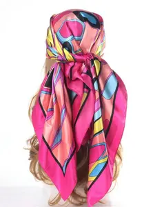 Women's Large Satin Scarf 90cm, High-Quality Geometric Pattern Shawl, Elegant Silk Feel Headscarf, Scarf Head Wrap, Fashion Accessory for Ladies