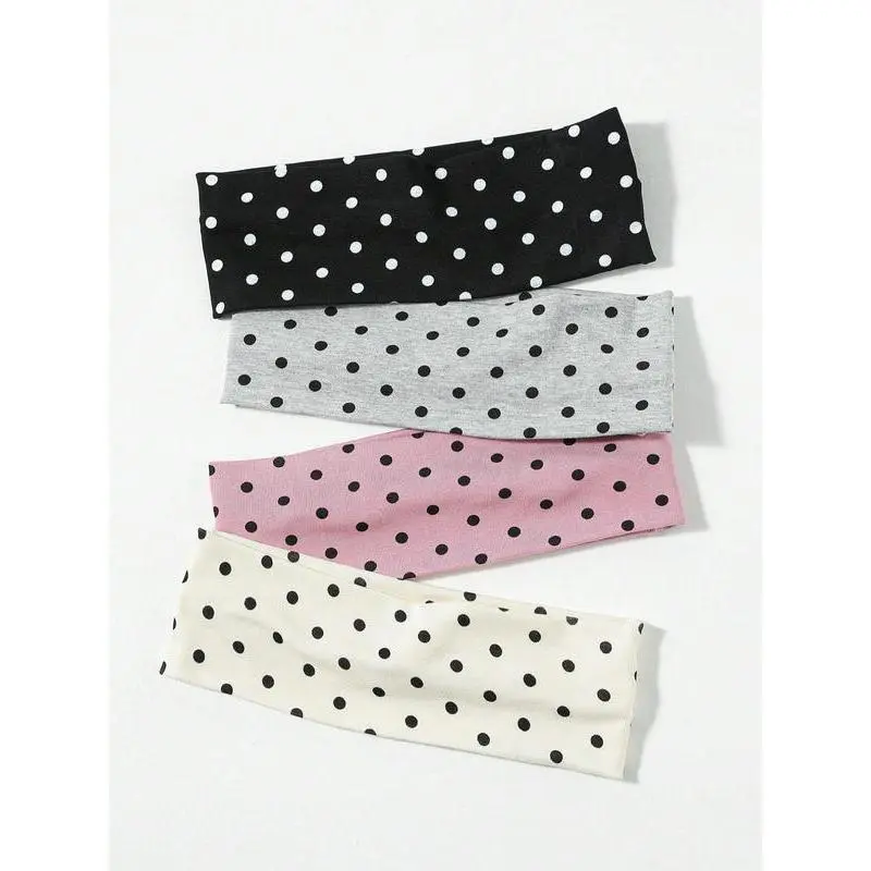 Women's Polka Dot Wide Elastic Adjustable Assorted Set Headbands - Casual Minimalist Hair Accessories for Thick Hair, Adjustable Headband
