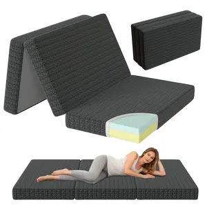 Soges Small/Twin/Queen Size Portable Tri-Folding Mattress with Washable Cover & Non-Slip Backing, 3/4/6 Inch Thickness Foldable Mattress with Memory Foam for Camping & Sleepovers, Black