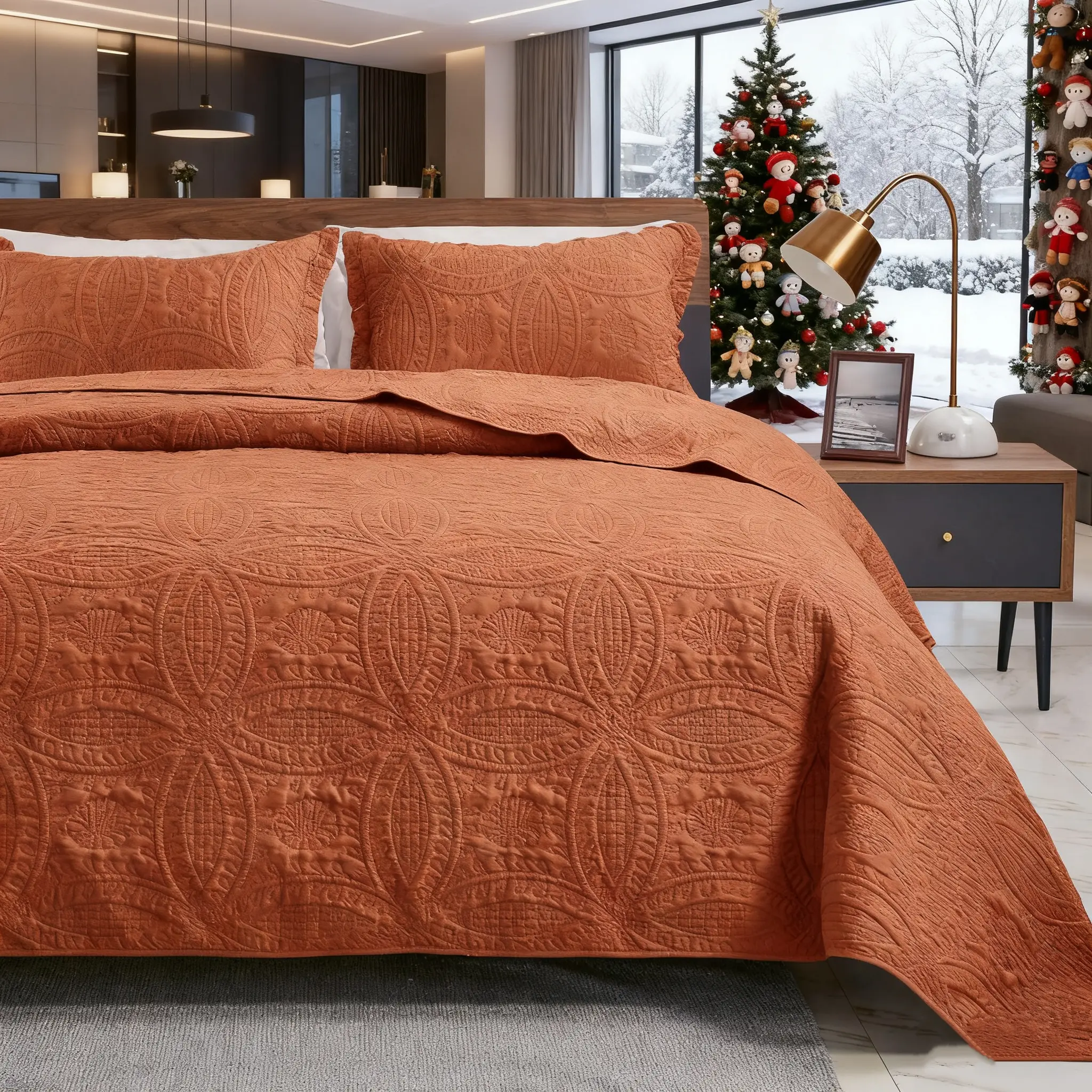 Quilts For Queen Bed Orange Bedspreads - Soft Bed Summer Lightweight Bedspread Comforter - Modern Style Coin Pattern Coverlet For All Season - 3 Pieces (1 Quilt, 2 Pillow Shams) Christmas Gift.