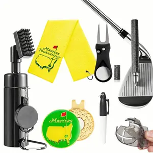 Masters Golf Club Cleaning Kit with Golf Club Cleaner with Water Golf Towel Divot Repair Tool Groove Sharpener Golf Ball Alignment Kit Golf Accessories for Women Men, Golf Essentials Kit, Masters Design Christmas Gift For Golf Lovers