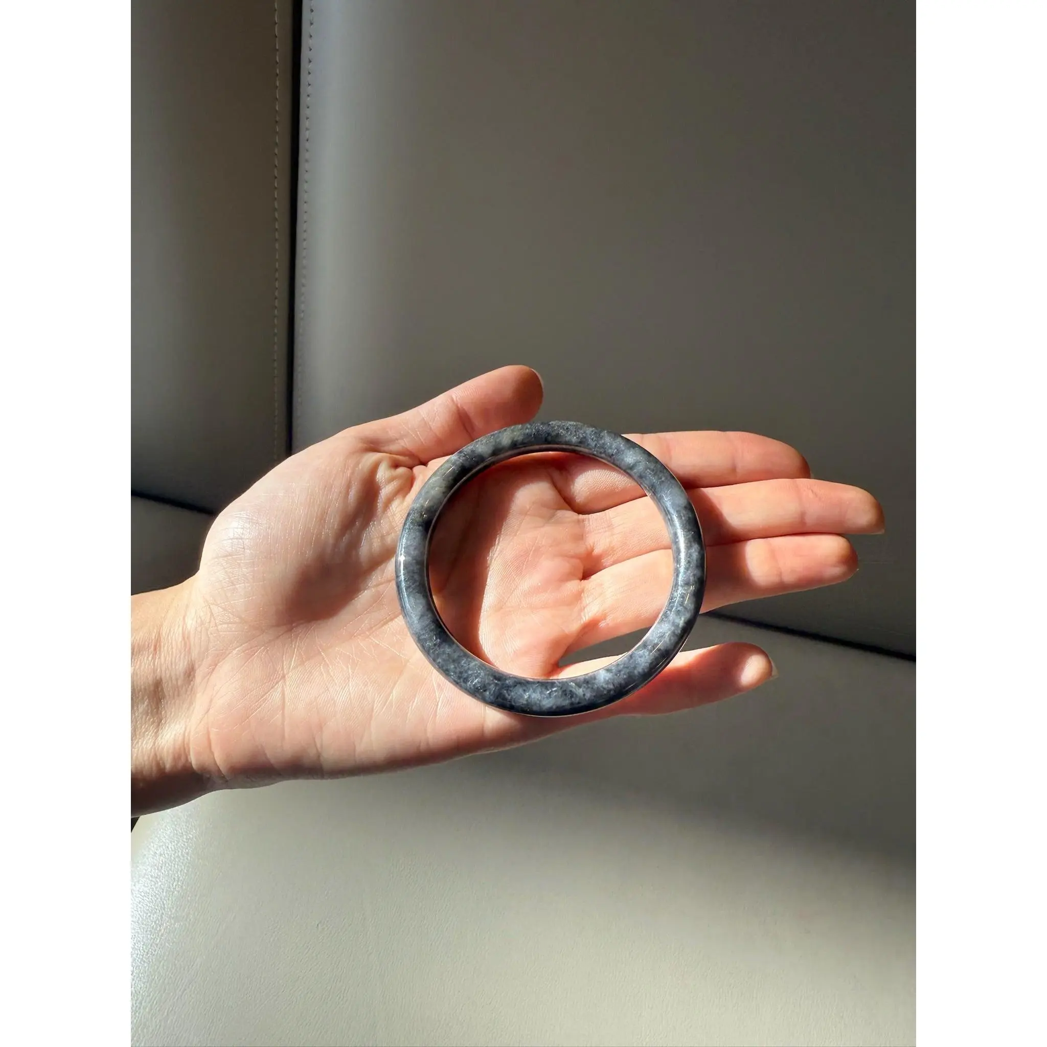 60mm Burmese Marbled Black and Gray Jadeite Bangle