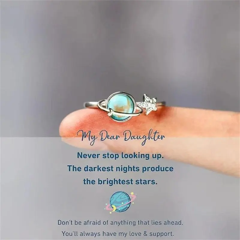 To My Daughter Gift Star & Moon Rotatable Ring for Stress Relief Fidget Ring for Anxiety Relief Adjustable Copper Fashion Ring