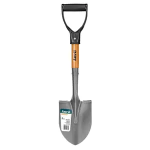 18 in. Compact Durable Metal Digging Shovel - Carbon Steel Blade, Wooden D-Grip Short Handle Garden Spade Tool, Durable Metal Shovel