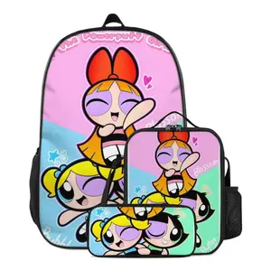 Cute Powerpuff girls Backpack 3pc set with Lunch Bag Pencil Case Print Casual The powerpuff girls backpacks Powerpuff girls birthday decorations women Lightweight Laptop Backpack for holiday and party gifts