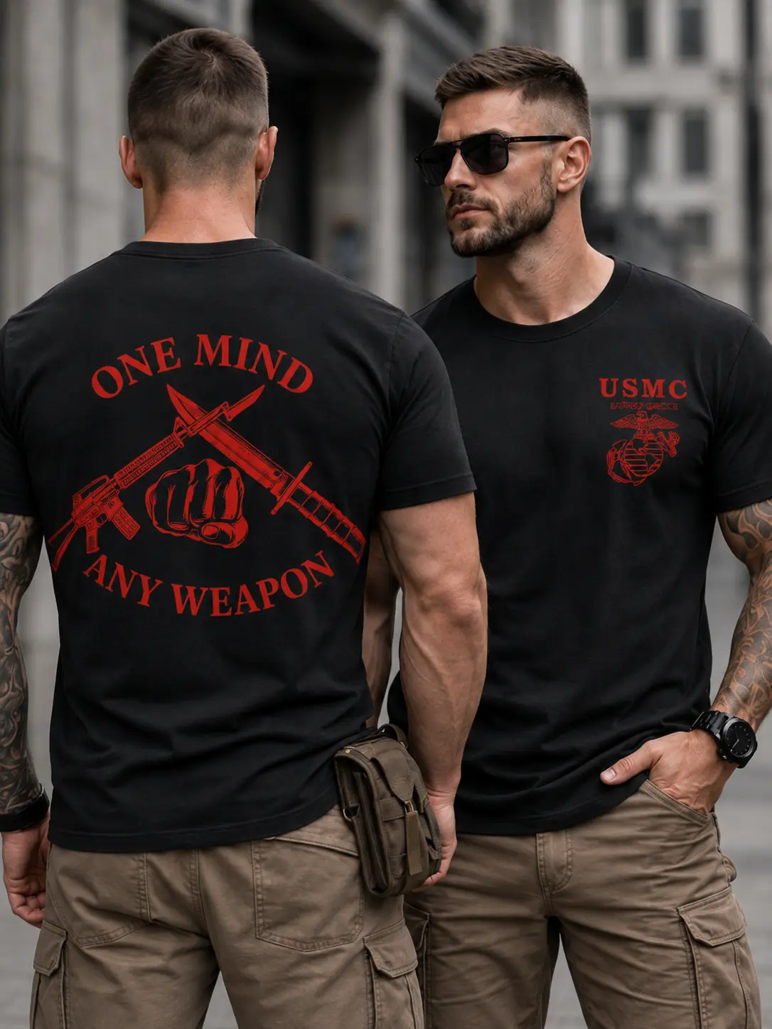 Men's USMC Graphic Round Neck T-Shirt - Soft Breathable Casual Fabric Menswear Top, True Size Fit, All-Season Short-Sleeve Apparel, Made in USA