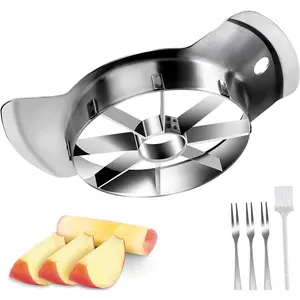 Apple Slicer, Stainless Steel Apple Cutter 8 Slices With 3pcs Fork 1pcs cleaning brush, Large Apple Corer Slicer for Up to 3.5 IN Apples,Sharp Blade Apple Slicer and Corer,Car Interior Accessories Fruit Kitchen Plastic Utensils Handles