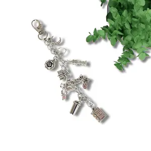 ️ Mix and Mingle E-reader Chain Bookish Clip-On Accessory for Kindle, Tablet E-Reader or Device, Silver Aesthetic, Coffee Cup, Big Ben, Books, Hearts, Butterflies, Clowers and Rhinestone Moon