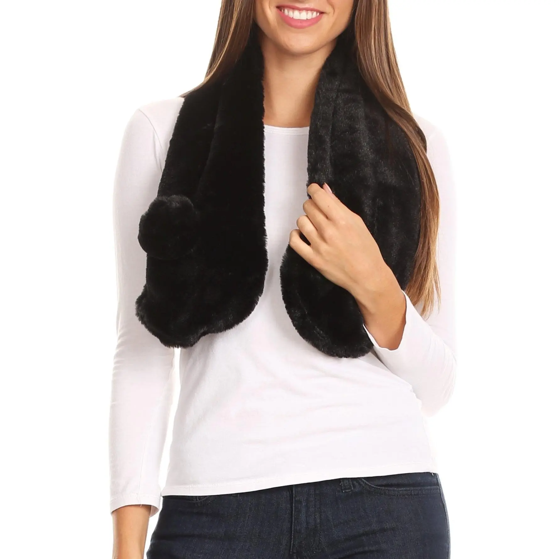 Sakkas Elise Faux Fur Mink Soft Warm Scarf with Pom-Pom