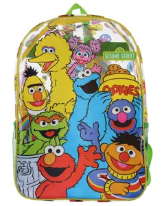Sesame Street Elmo Big Bird Cookie Monster Clear Travel Backpack For Daily Use 16"