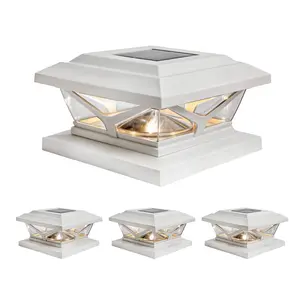 Home Zone Living Secure 4pk Crown Solar Post Cap Lights, Lithium Battery, Fits up to 5.5”x5.5” Posts, Adjustable Color Temperature - White